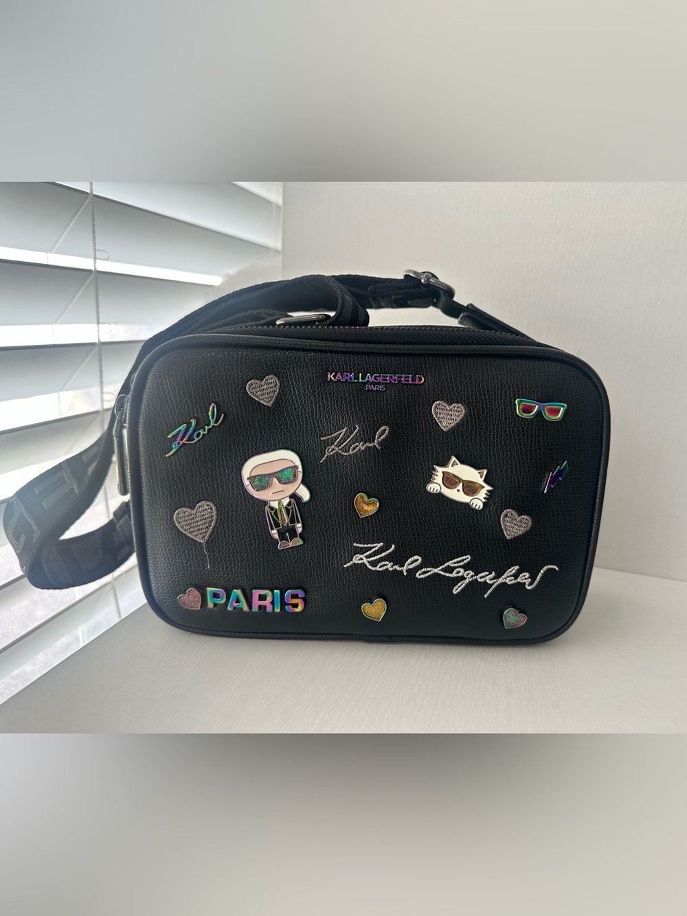 Karl Lagerfeld Kids Black Crossbody Bag with Holographic Accents